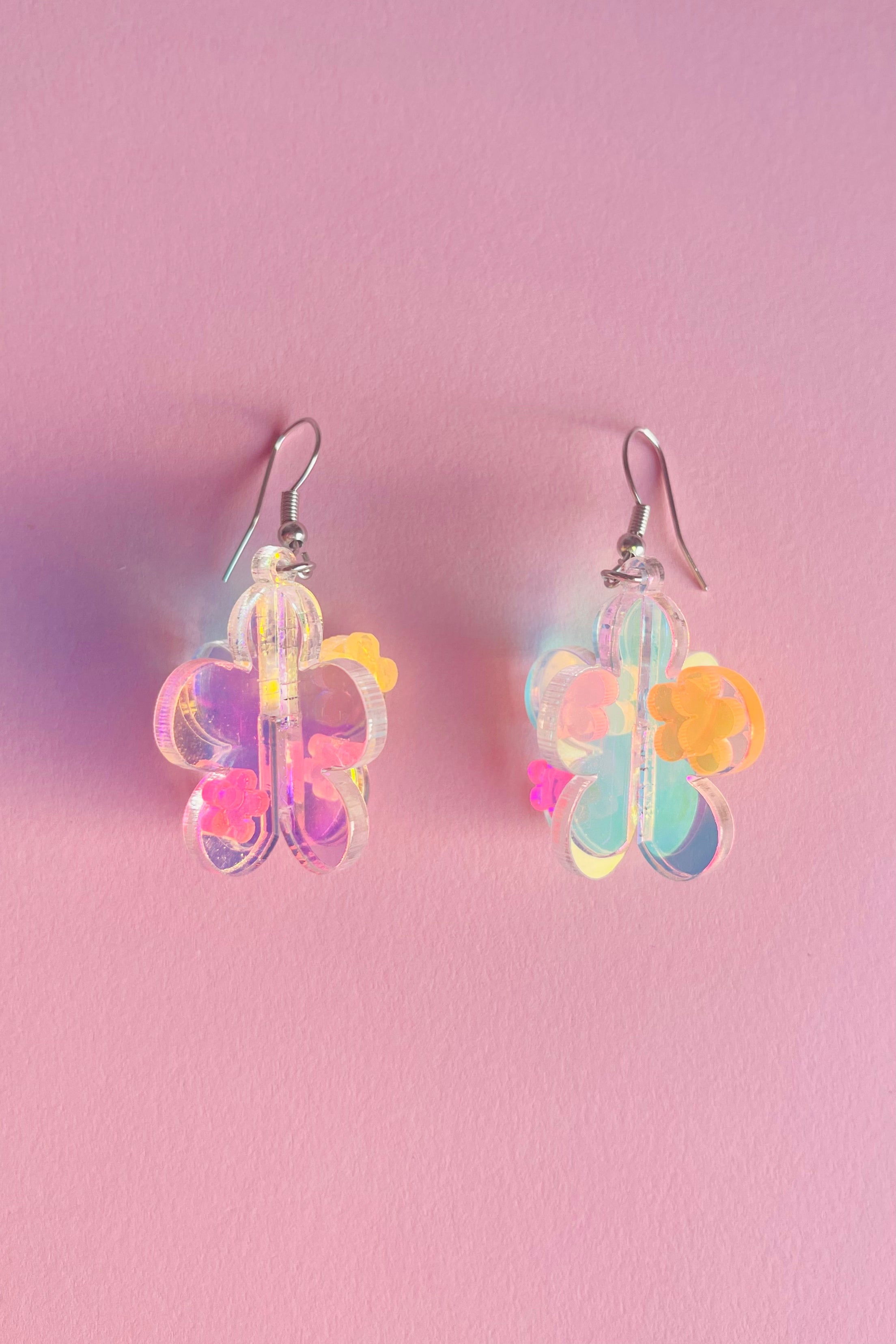 Iridescent Flower Dangle Earrings