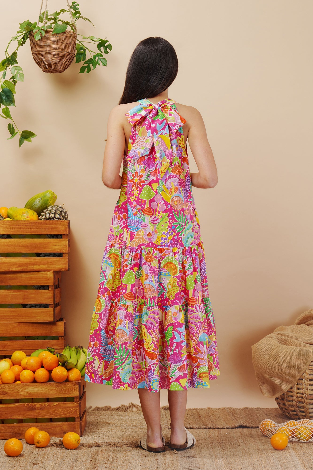 Mushroom Madness Linen Maxi Dress