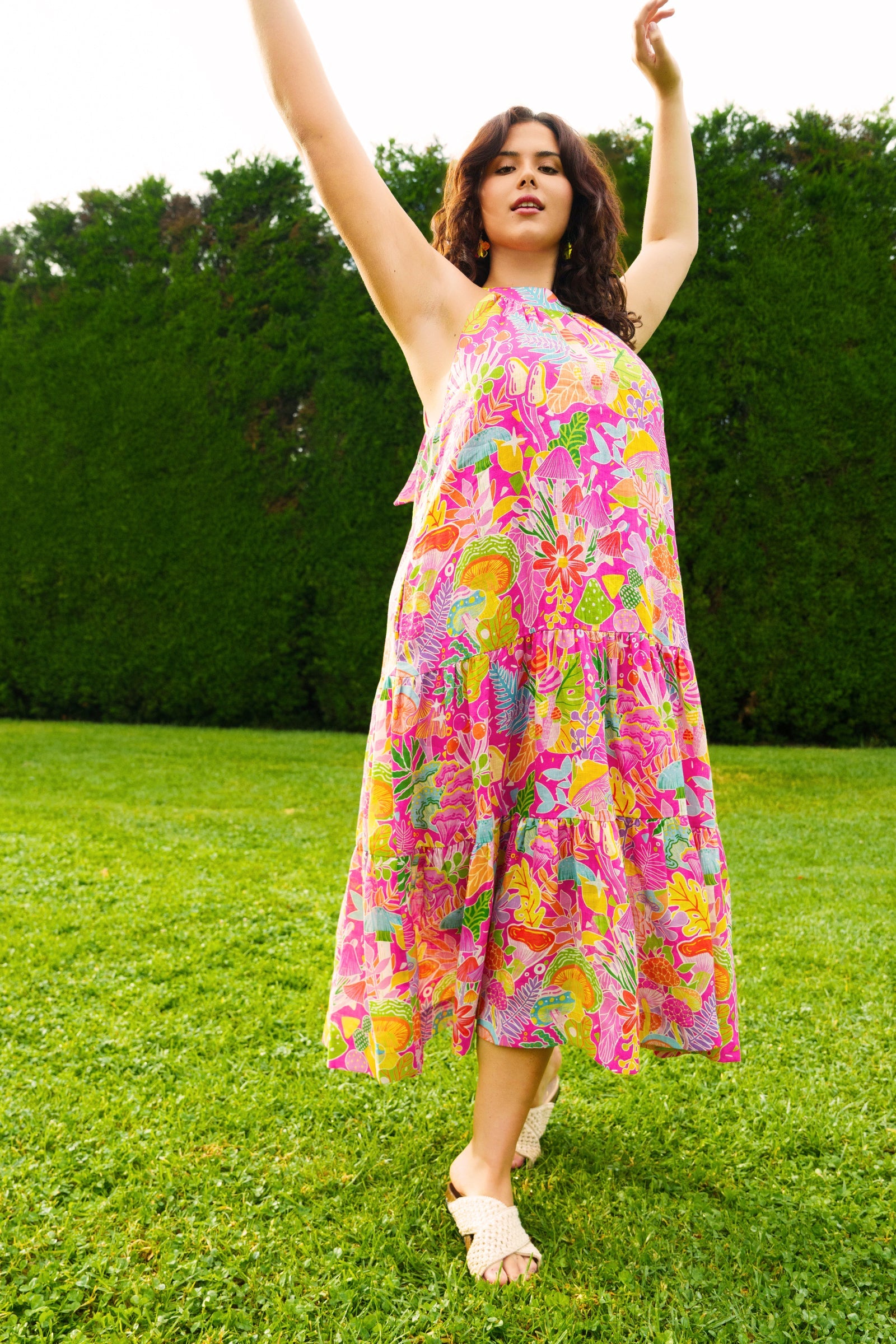 Mushroom Madness Linen Maxi Dress