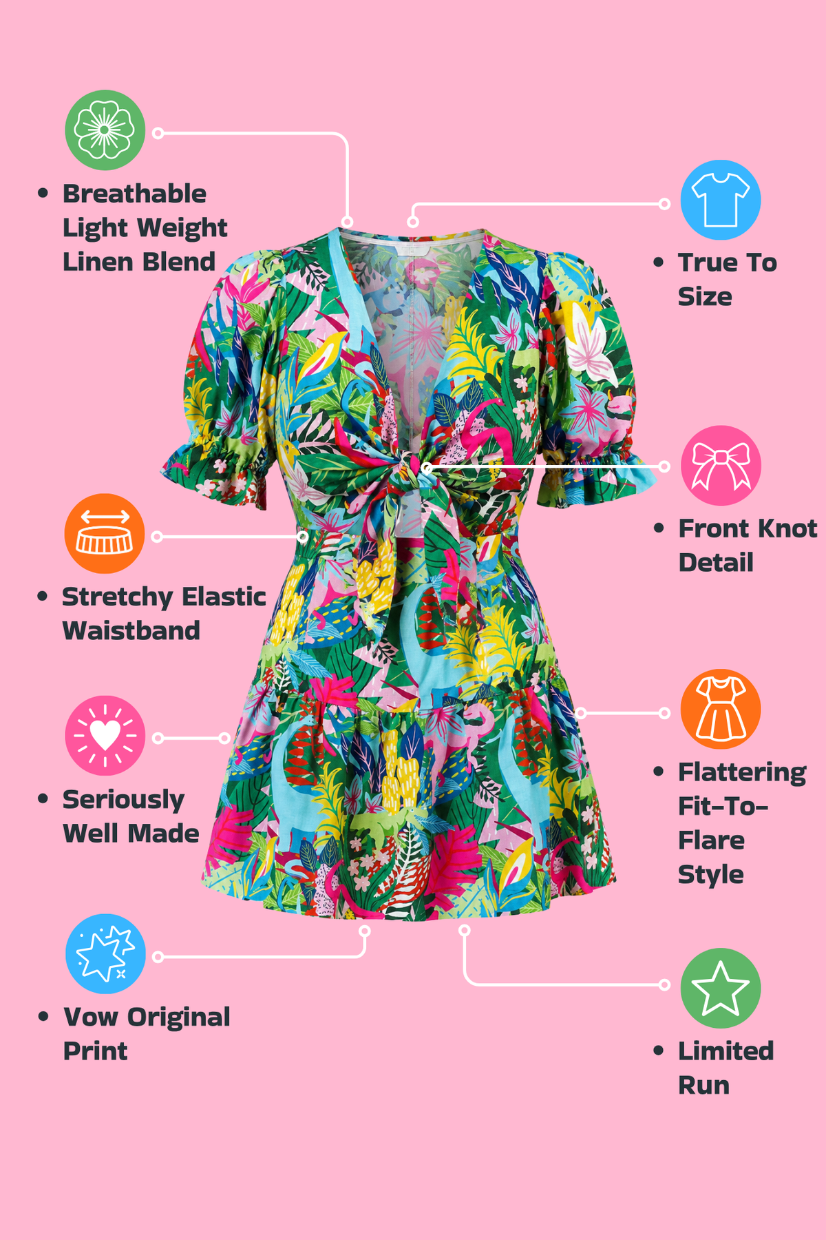 Dino Party Linen Blend Dress