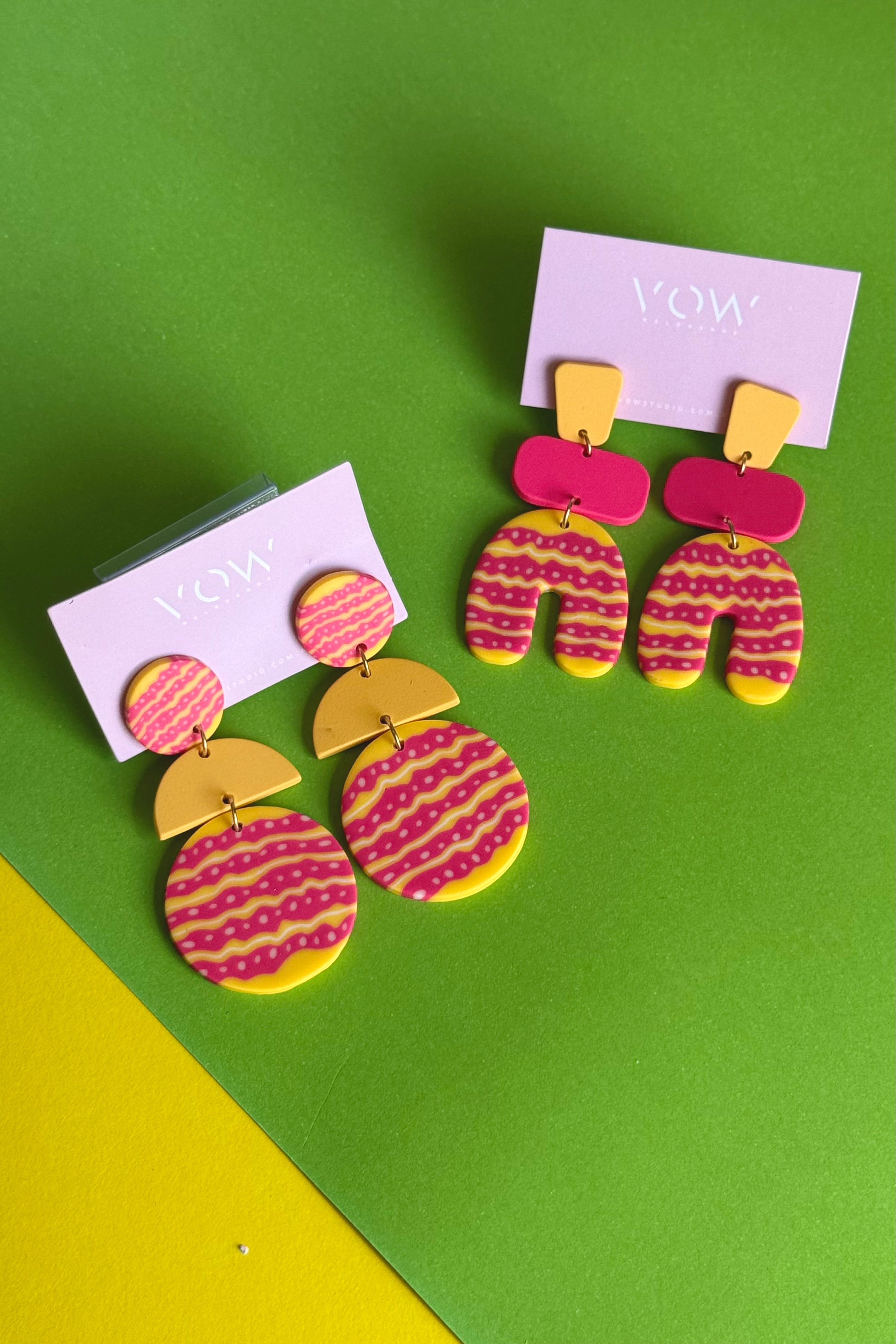 Boom Boom Pink / Yellow Dangle Earrings