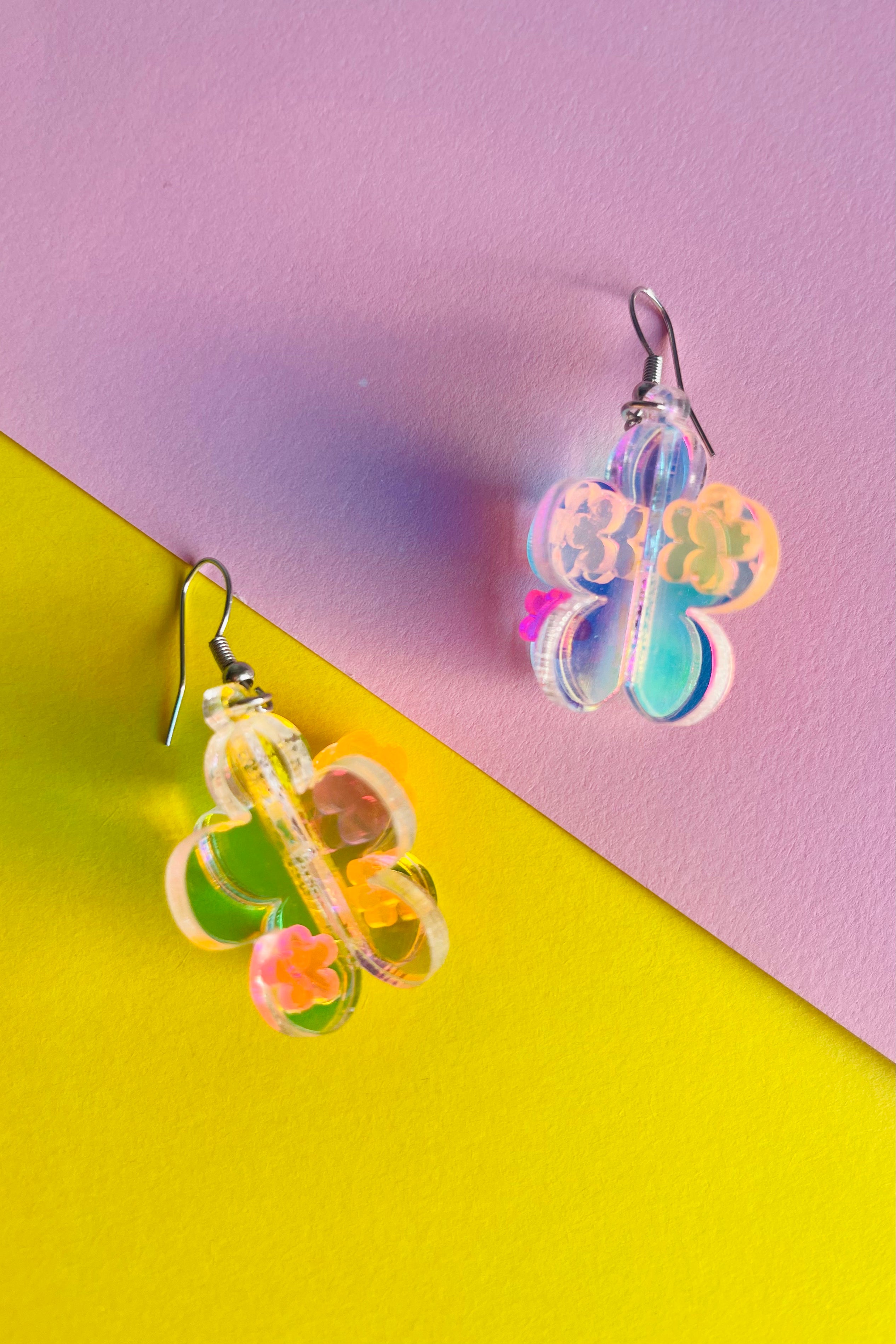 Iridescent Flower Dangle Earrings